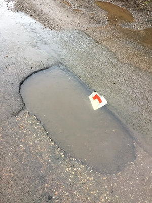 1 metre long, 7 cm deep pothole implicated in many tyre deaths.