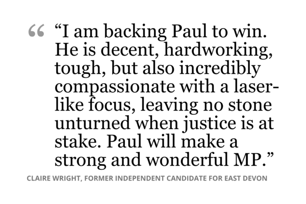 Claire Wright endorses Paul Arnott for MP